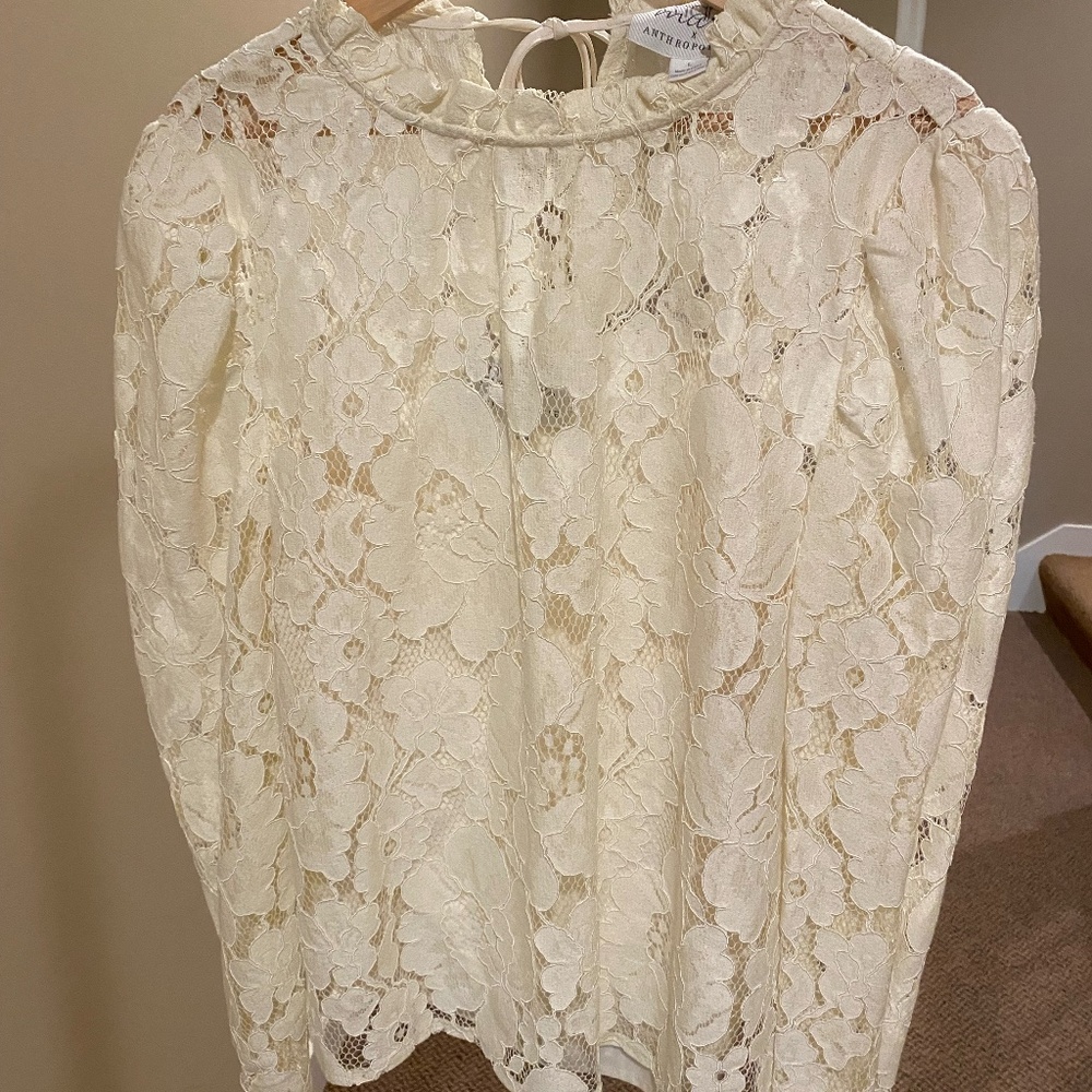Mare Mare for Anthropologie Ivory Lace long sleeve blouse, size L